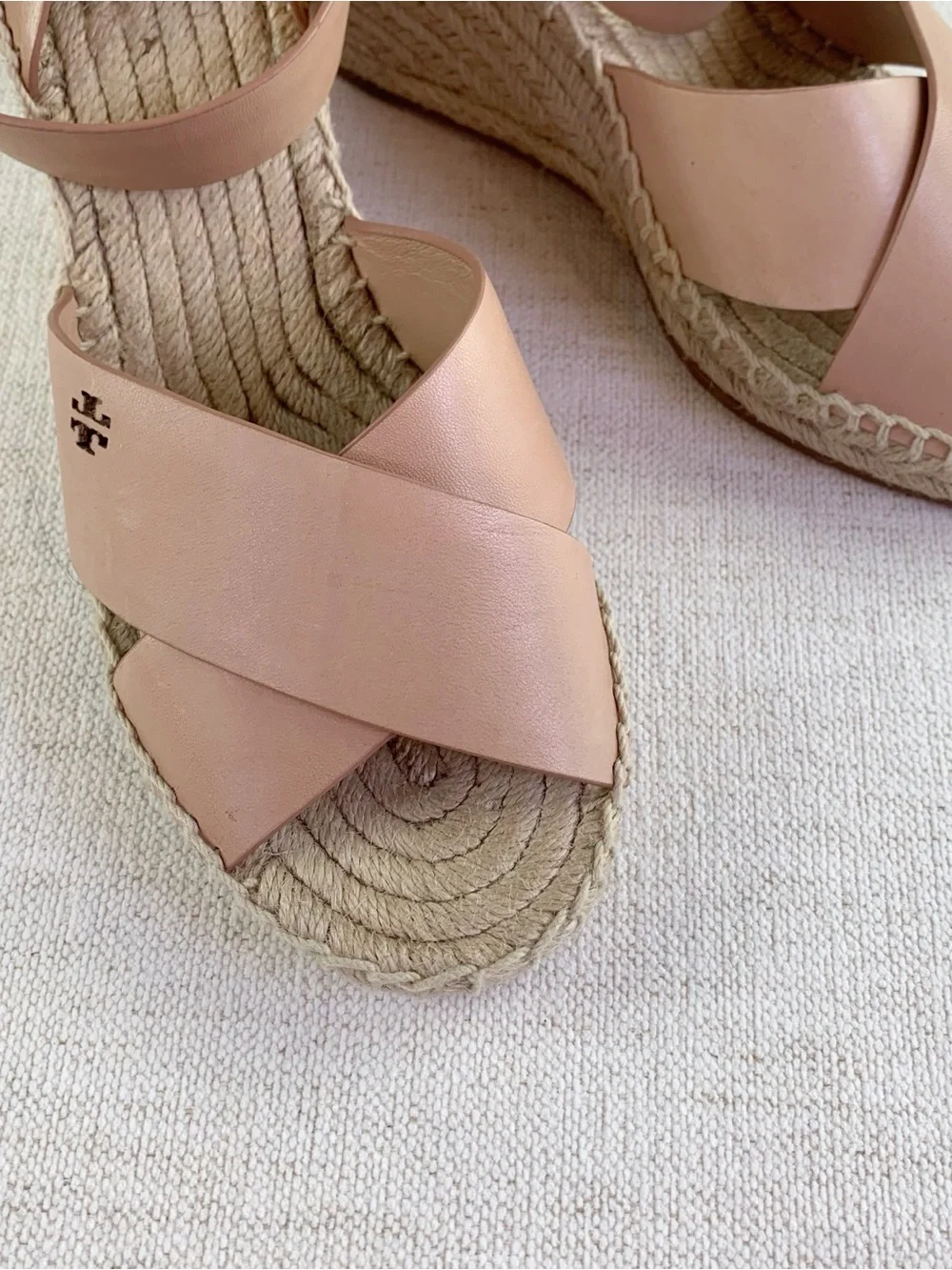 Tory Burch women's leather Espadrille Wedge Sandals blush tan size 9
